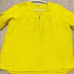 XXL 100% Linen Tunic top Ellen Tracy Company NWOT. Gold zipper 3/4 tab sleeves